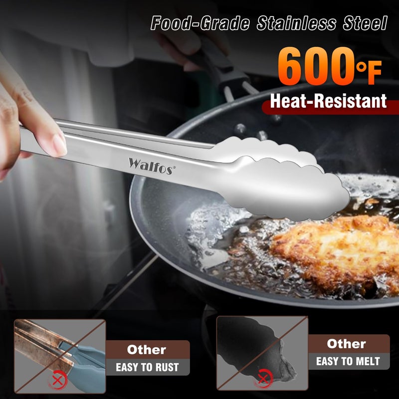 Walfos 17 Inch Extra Long Grill Tongs, Ultimate Stainless Steel BBQ Tongs for Grilling, Cooking, BBQ/Barbecue, Buffet and Turning Food - Image 3